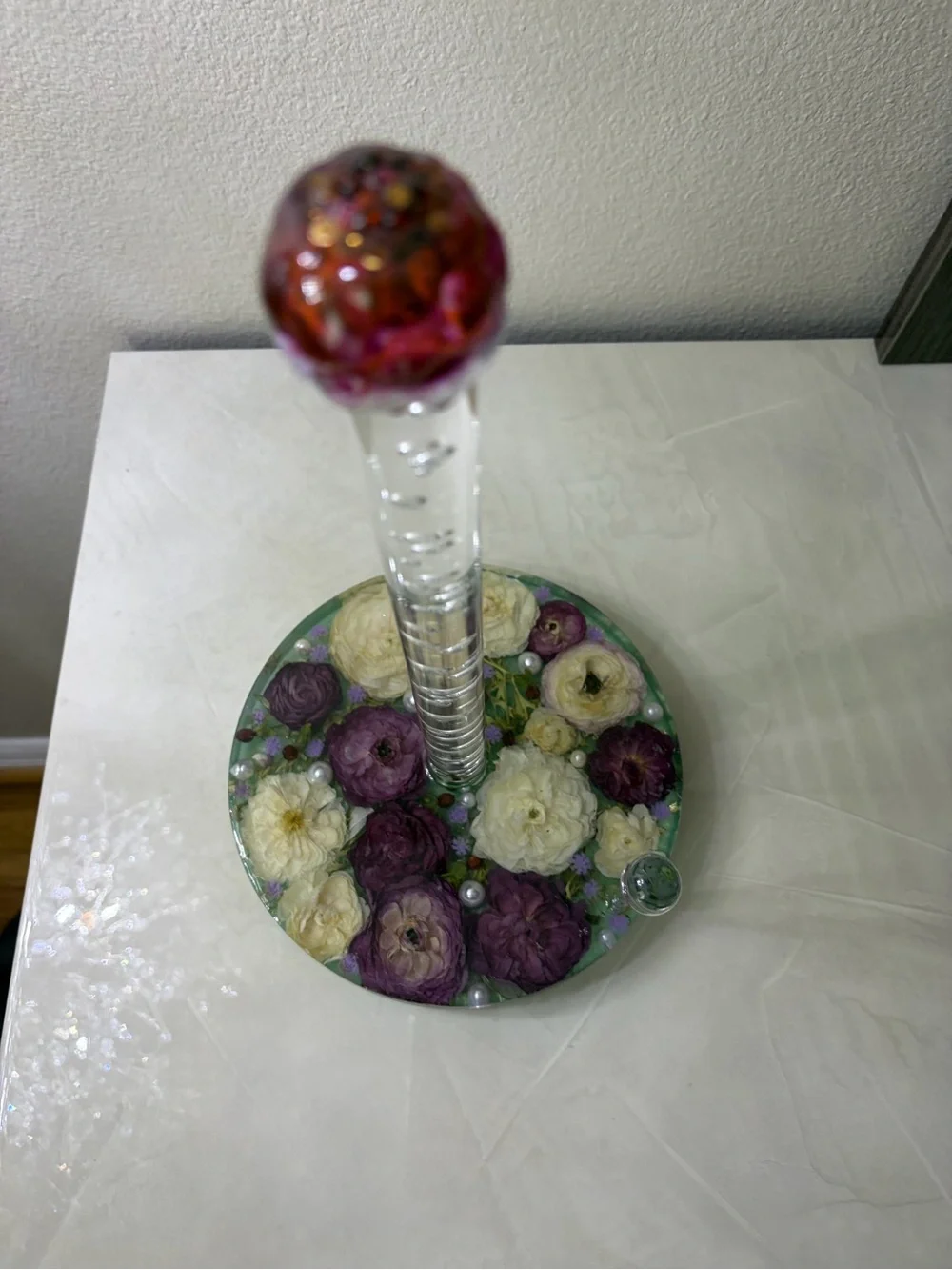 Purple & Cream Floral Resin Paper Towel Holder